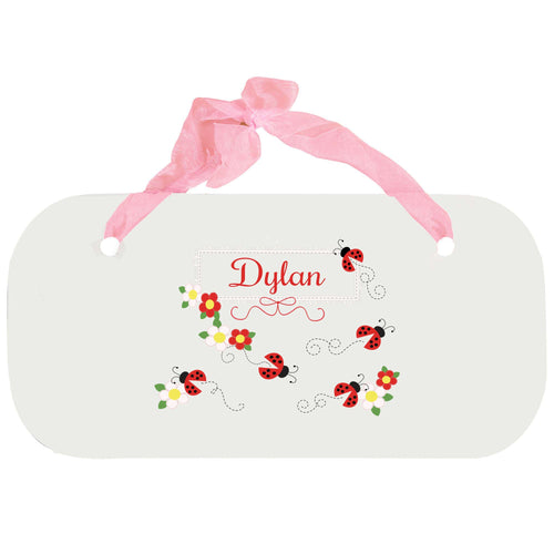 Personalized Girls Wall Plaque with Red Ladybugs design