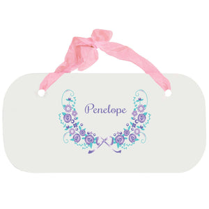 Personalized Girls Wall Plaque with Lavender Floral Garland design