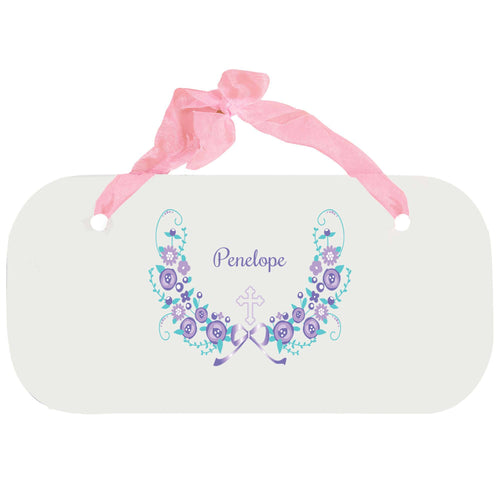 Personalized Girls Wall Plaque with Hc Lavender Floral Garland design