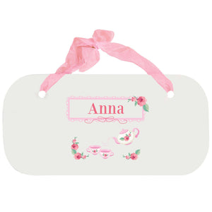 Personalized Girls Wall Plaque with Tea Party design