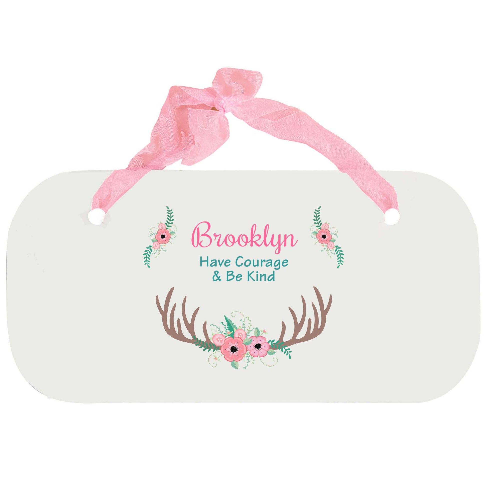 Personalized Girls Wall Plaque with Floral Antler design