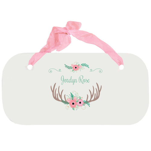 Personalized Girls Wall Plaque with Floral Antler design