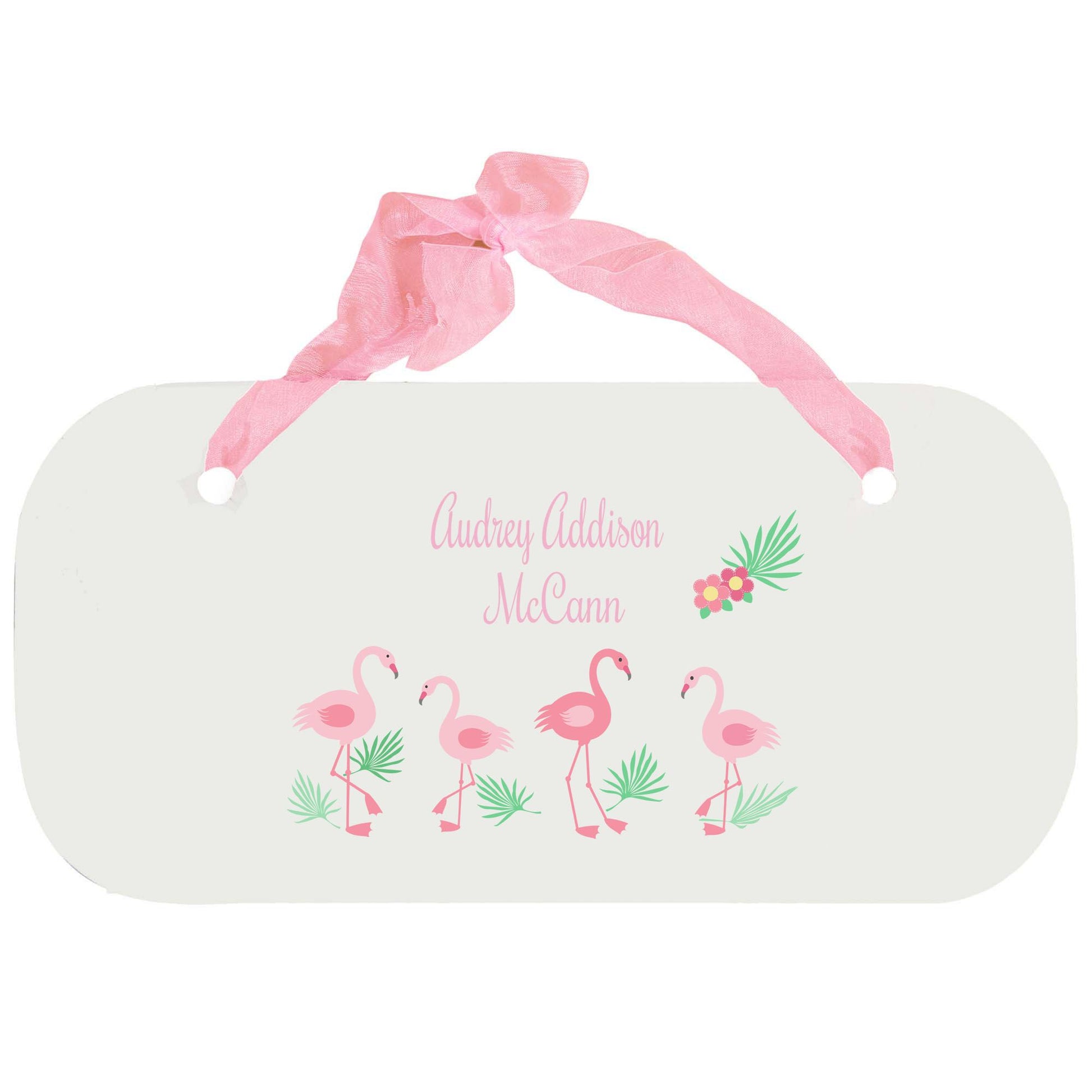Personalized Girls Wall Plaque with Palm Flamingo design