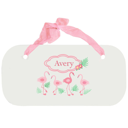 Personalized Girls Wall Plaque with Palm Flamingo design