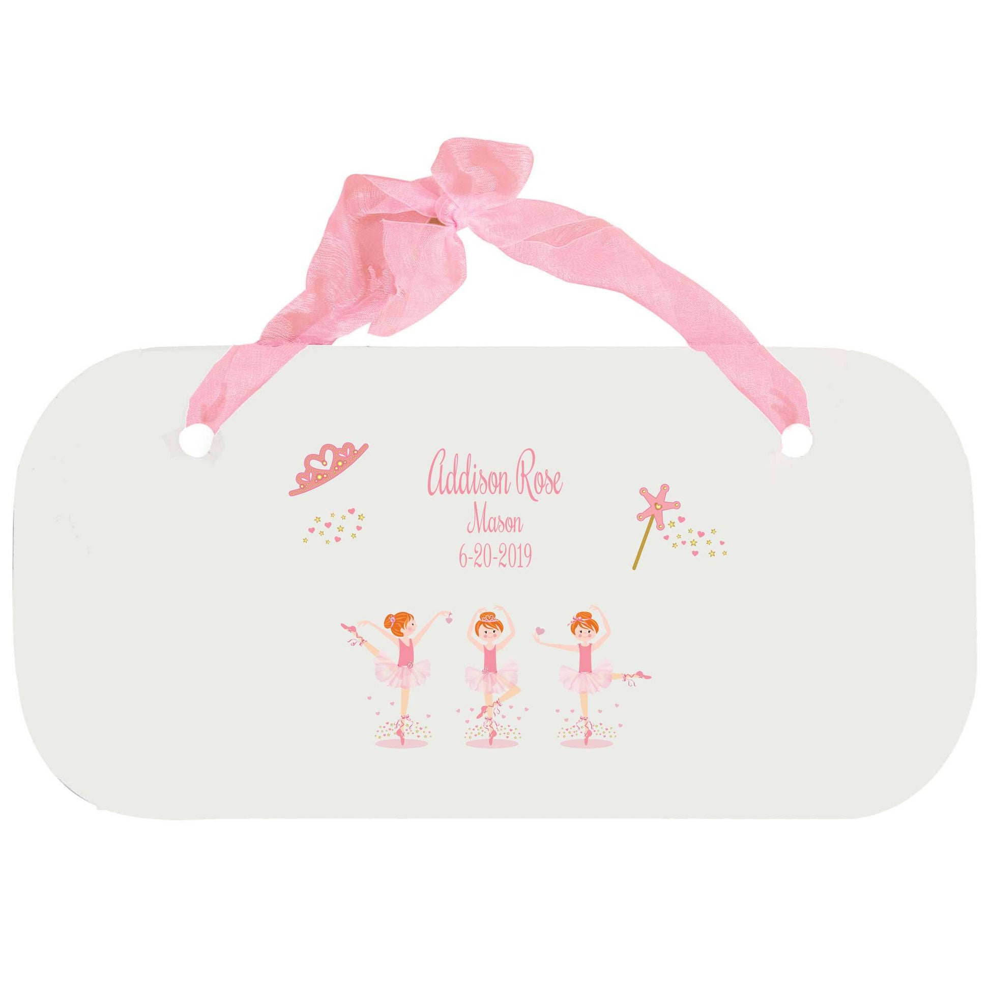 Personalized Girls Wall Plaque with Ballerina Red Hair design
