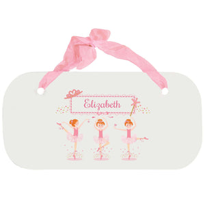Personalized Girls Wall Plaque with Ballerina Red Hair design