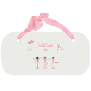 Personalized Girls Wall Plaque with Ballerina Black Hair design