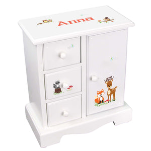Personalized Jewelry Armoire with Green Forest Animal design