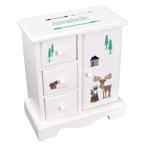 Personalized Jewelry Armoire with North Woodland Critters design