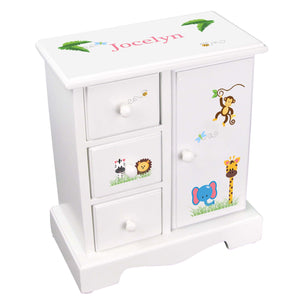 Personalized Jewelry Armoire with Jungle Animals Boy design