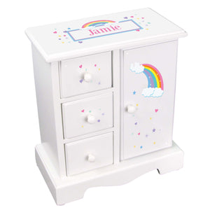 Personalized Jewelry Armoire with Rainbow Pastel design