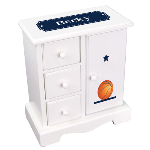 Personalized Jewelry Armoire with Basketballs design