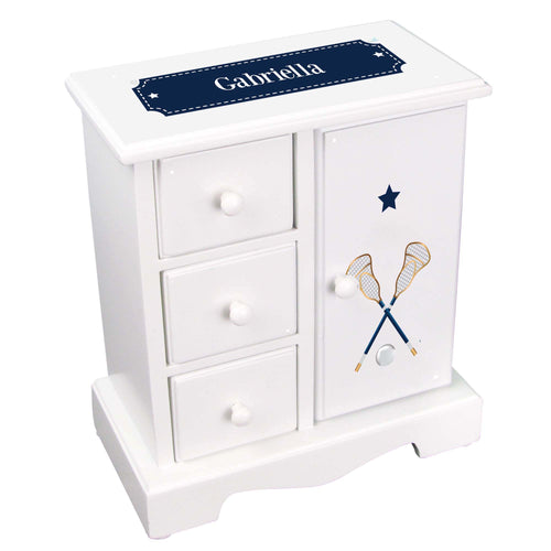 Personalized Jewelry Armoire with Lacrosse Sticks design