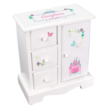 Personalized Jewelry Armoire with Pink Teal Princess Castle design