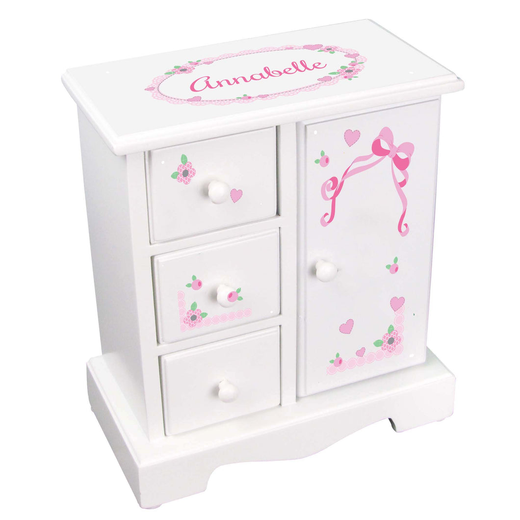 Personalized Jewelry Armoire with Pink Bow design