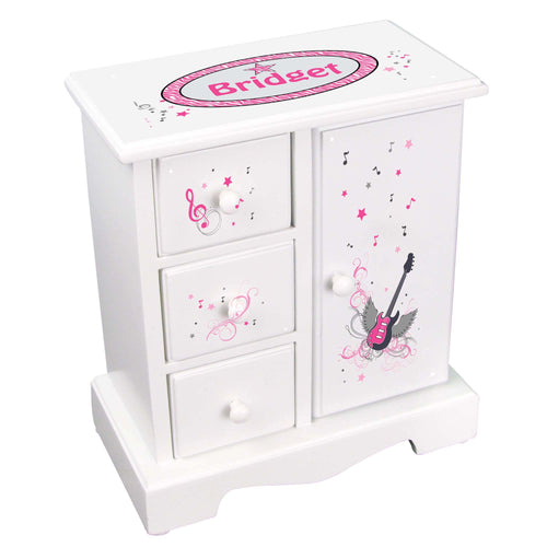 Personalized Jewelry Armoire with Pink Rock Star design