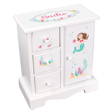 Personalized Jewelry Armoire with Brunette Mermaid Princess design