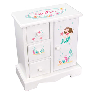 Personalized Jewelry Armoire with Brunette Mermaid Princess design