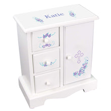 Personalized Jewelry Armoire with Holy Cross Lavender Floral Garland design