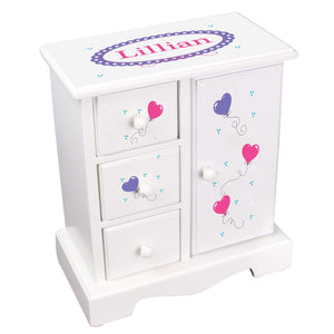 Personalized Jewelry Armoire with Heart Balloons design