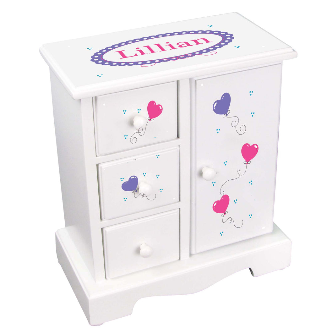 Personalized Jewelry Armoire with Heart Balloons design