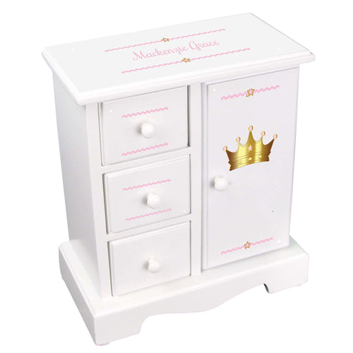 Personalized Jewelry Armoire with Pink Princess Crown design