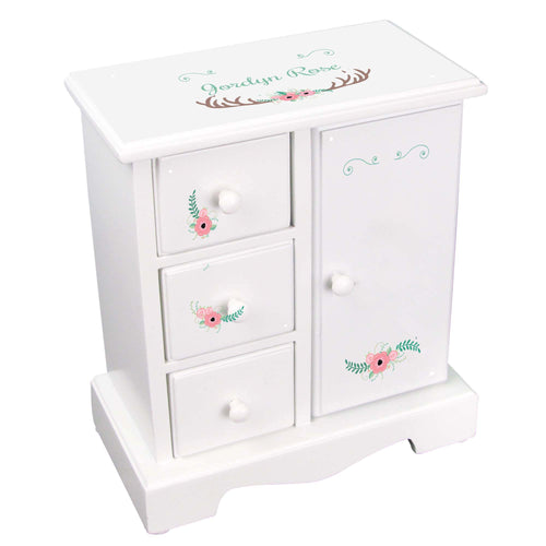 Personalized Jewelry Armoire with Floral Antler design