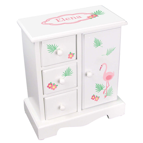 Personalized Jewelry Armoire with Pink Flamingo design