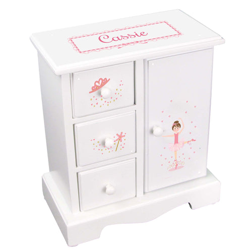 Personalized Jewelry Armoire with Ballerina Brunette design