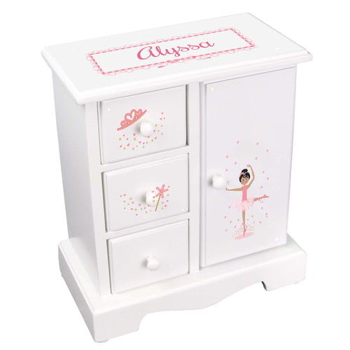 Personalized Jewelry Armoire with Ballerina Black Hair design
