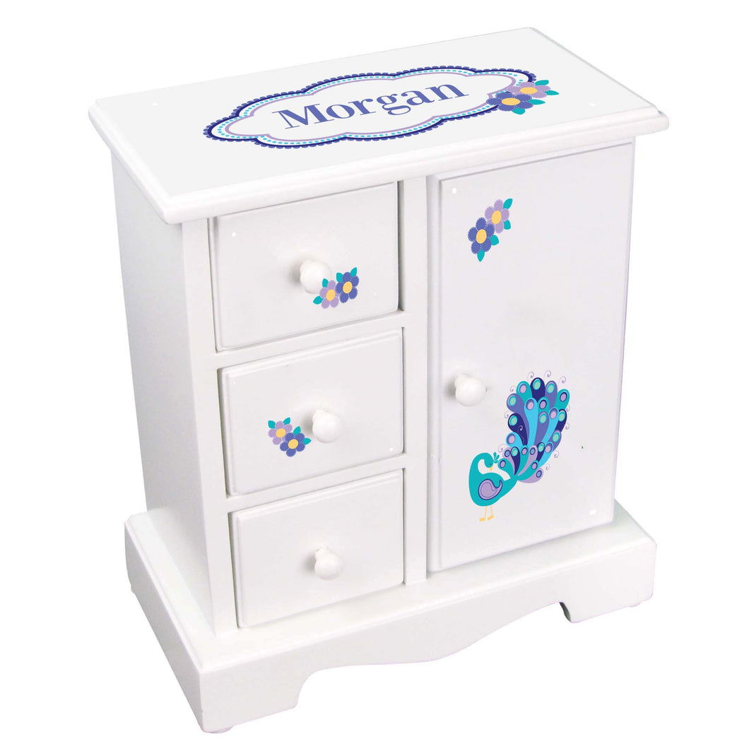 Personalized Jewelry Armoire with Peacock design