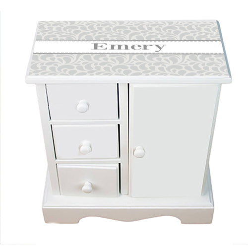 Personalized Jewelry Armoire with Gray Dancing Drops design