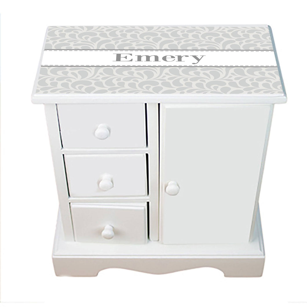 Personalized Jewelry Armoire with Gray Dancing Drops design
