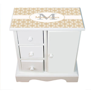 Personalized Jewelry Armoire with Beige and White Squares ll design