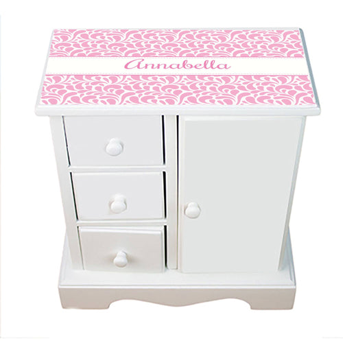 Personalized Jewelry Armoire with Pink Dancing Drops design