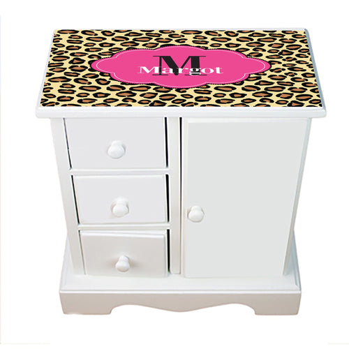 Personalized Jewelry Armoire with Cheetahlicious W Hot Pink ll design