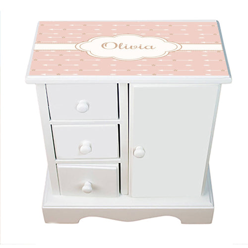Personalized Jewelry Armoire with Blush Arrows design