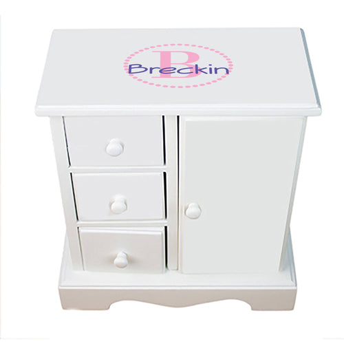 Personalized Jewelry Armoire with Pink Circle design