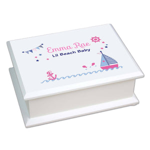 Personalized Lift Top Jewelry Box with Pink Sailboat design