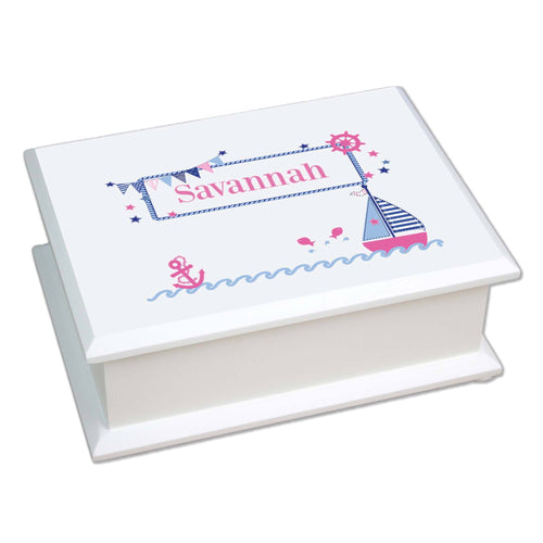 Personalized Lift Top Jewelry Box with Pink Sailboat design
