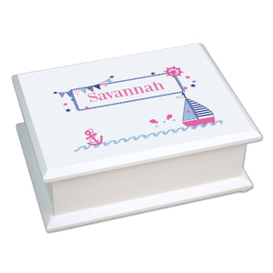 Personalized Lift Top Jewelry Box with Pink Sailboat design