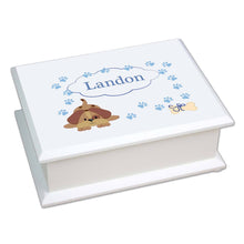 Personalized Lift Top Jewelry Box with Blue Puppy design