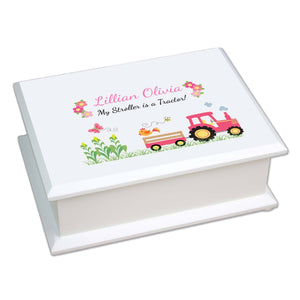 Personalized Lift Top Jewelry Box with Pink Tractor design