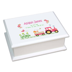 Personalized Lift Top Jewelry Box with Pink Tractor design
