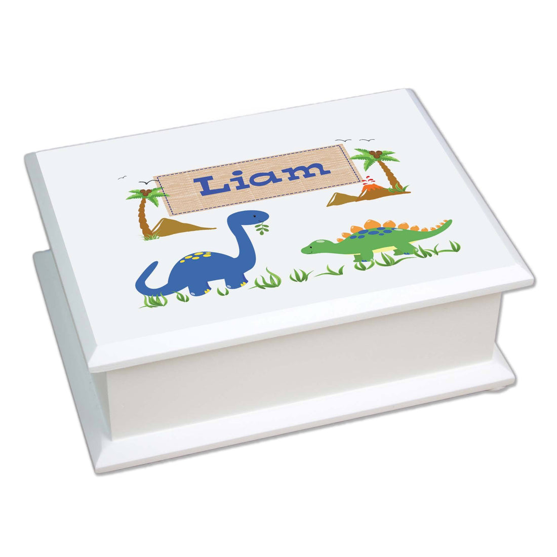 Personalized Lift Top Jewelry Box with Dinosaurs design