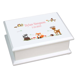 Personalized Lift Top Jewelry Box with Green Forest Animal design