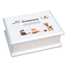 Personalized Lift Top Jewelry Box with Green Forest Animal design