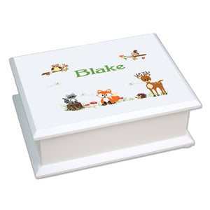 Personalized Lift Top Jewelry Box with Green Forest Animal design