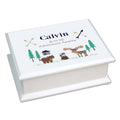 Personalized Lift Top Jewelry Box with North Woodland Critters design