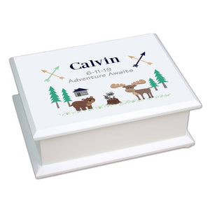 Personalized Lift Top Jewelry Box with North Woodland Critters design